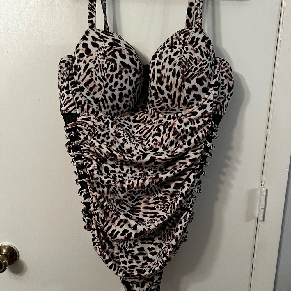 Torrid LEOPARD PRINT MESH INSET SWIMSUIT